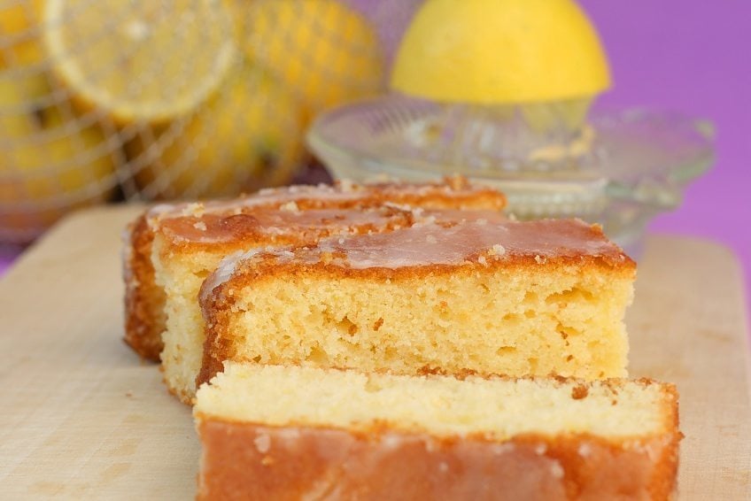 Delicious Lemon Pound Cake With Frosting Made With Ground Sugar And Freshly Squeezed Lemon Juice, With Magenta Background