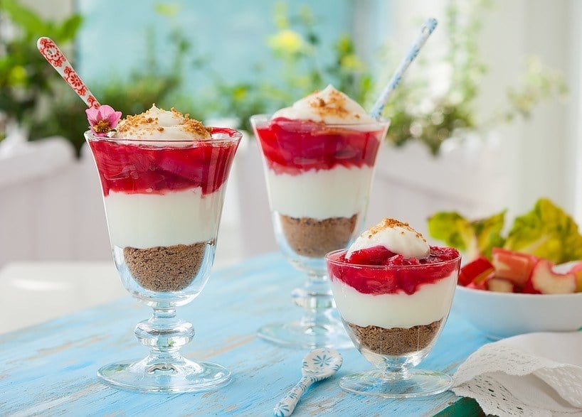 No Bake Rhubarb And Strawberry Cheesecakes In Glasses