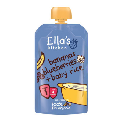 Ellas Kitchen Babymos Banan/Blåbær/Baby Ris Ø 4 Mdr (120 gr)