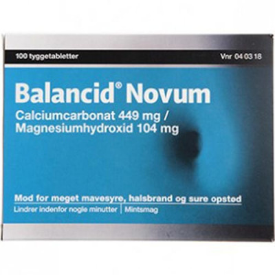 Balancid Novum Tyggetabletter 449+104 mg (100 stk)