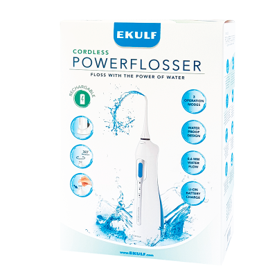 Køb Ekulf PowerFlosser Elektrisk Mundskyller Trådløs (1 stk) | Kun 613,95 | Gratis fragt