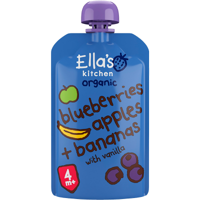 Ella’s Kitchen Babymos Blåbær. Æble, Banan, Vanilje 4 Mdr (120 g) 