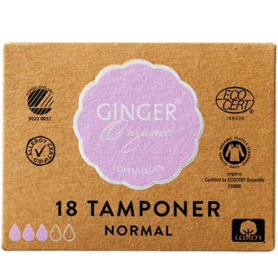Ginger Organic Tampon u. indføringshylster, Normal Ø (18 stk.)