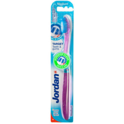 Tandbørsten har en blød børstehårdhed og et medium størrelse børstehoved. Børsterne i siderne på børstehovedet er blide og skånsomme ved tandkødet. 