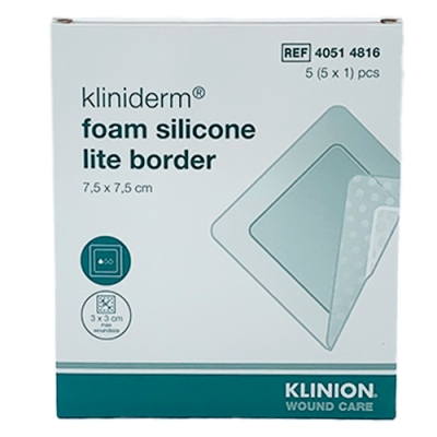 Kliniderm Foam Silikone Lite Border 7,5x7,5 cm (5 stk)