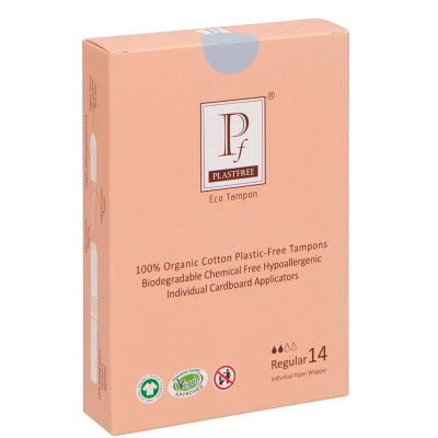 Plastfree 100% Organic Cotton Cardboard Applicator Regular Tampons (14 stk)