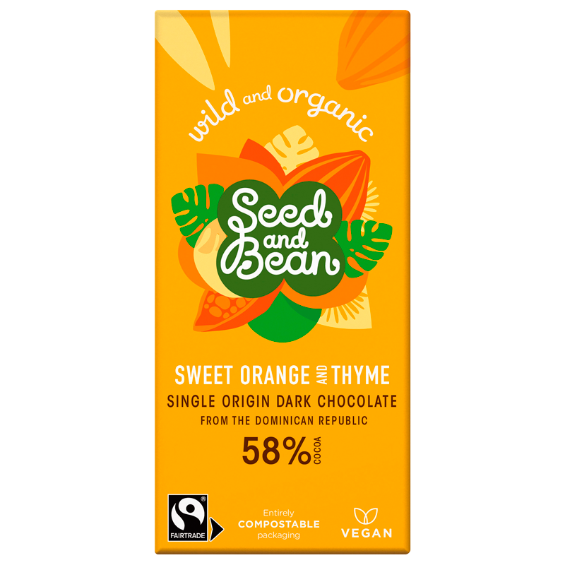 Seed & Bean Mørk Chokolade 58% Sød Appelsin & Timian Ø (85 g) thumbnail