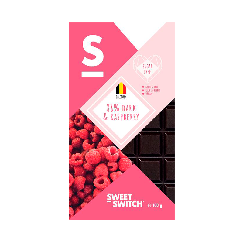 Sweet Switch Chokolade 88% Mørk Med Hindbær (100 g) thumbnail