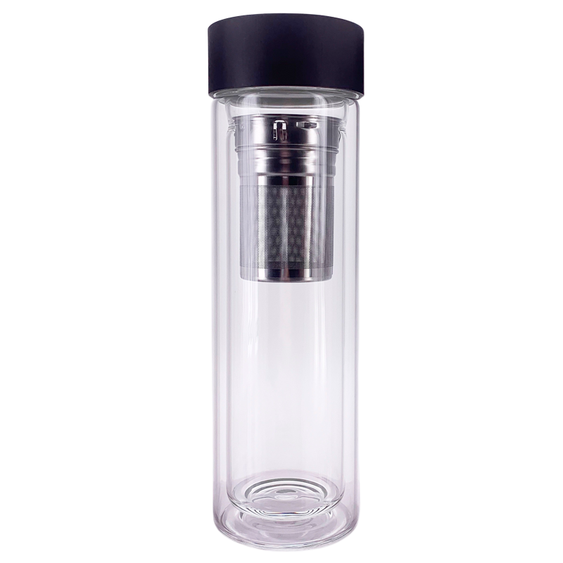 YUMMII YUMMII Glass Bottle w. Tea Infuser Black Bamboo Lid (400 ml) thumbnail